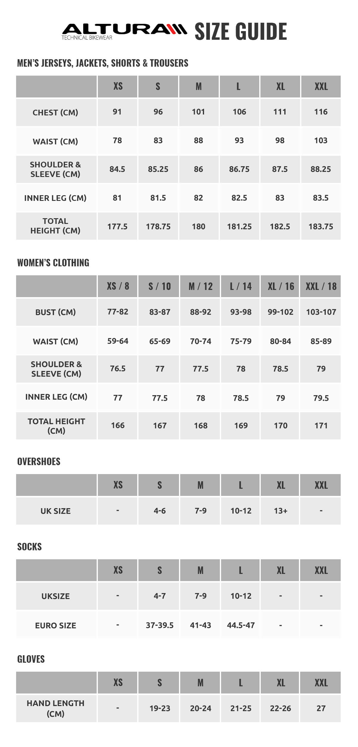 Altura Size Chart: A Visual Reference of Charts | Chart Master