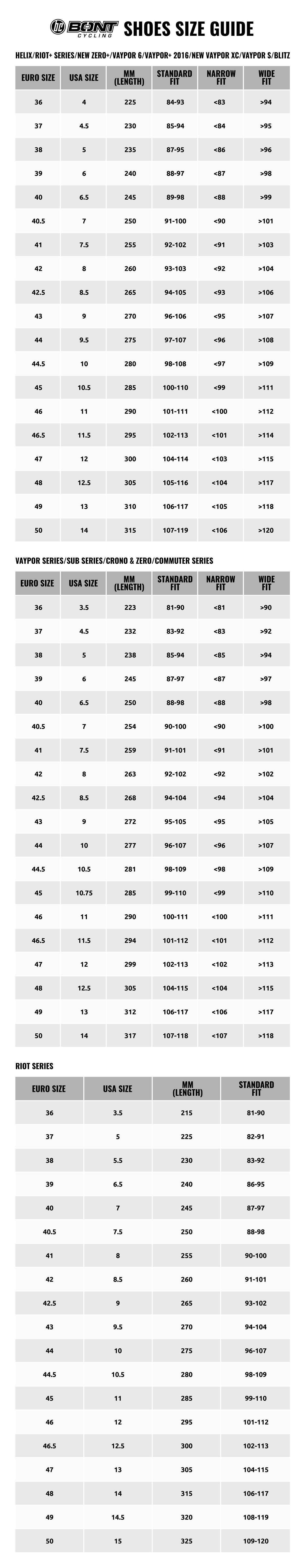 bont cycling shoes sizing