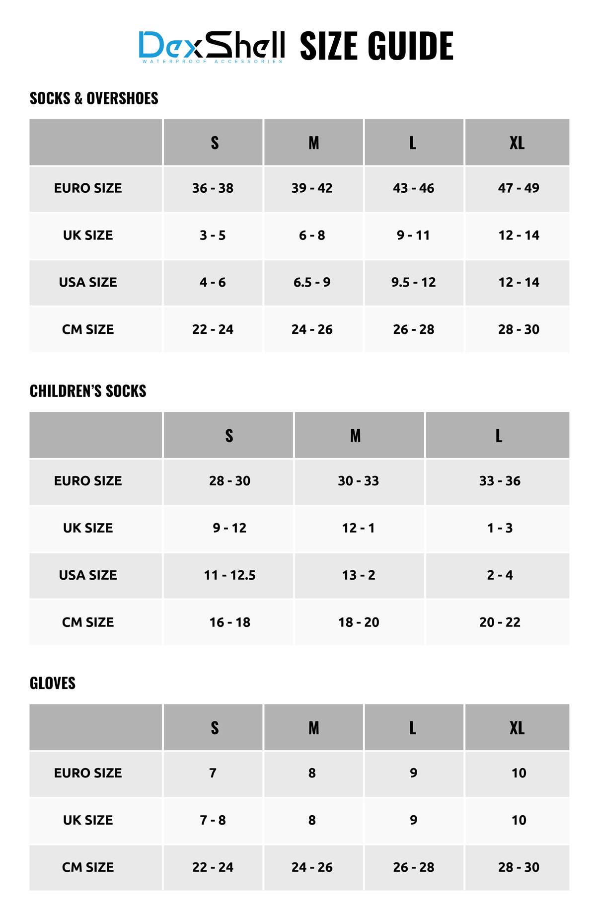 Dex Clothing Size Chart