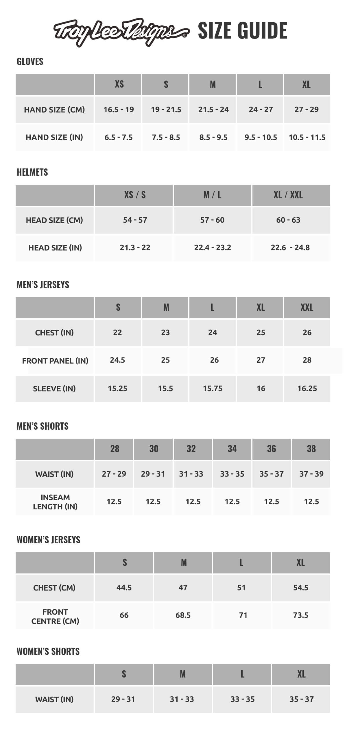 Troy Lee Designs Air Glove Size Chart Images Gloves and Descriptions